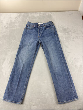 Denim Forum Jeans Womens 27W x 26L Blue Arlo High Rise Straight Button Fly Denim